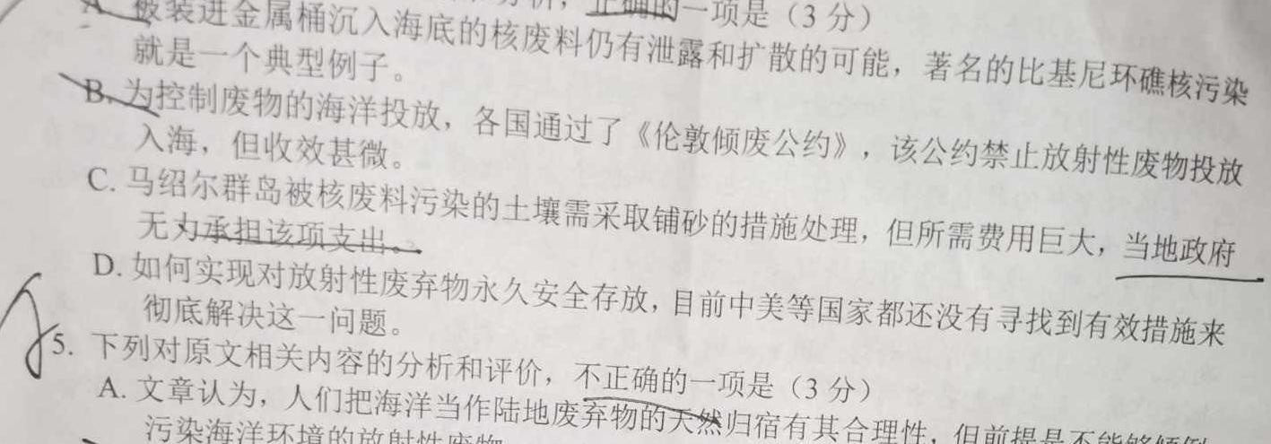 高三总复习 2024届名师原创模拟(九)语文试卷 答案