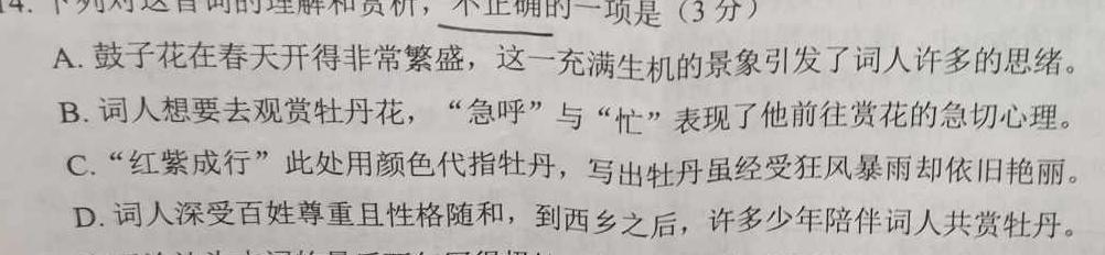 安徽省2023-2024学年度八年级上学期第三次月考语文试卷 答案