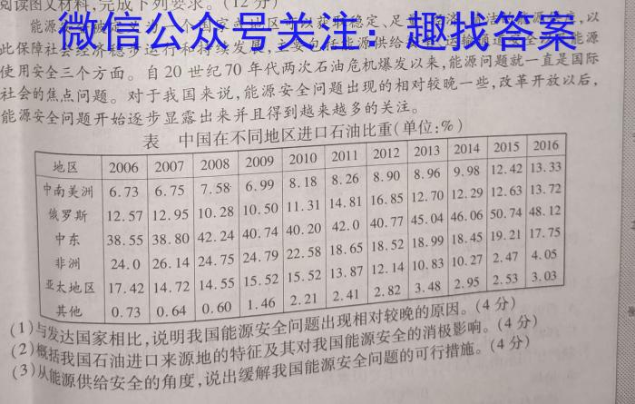 快乐考生 2024届双考信息卷·第七辑 一模精选卷 考向卷(一)1地理试卷答案