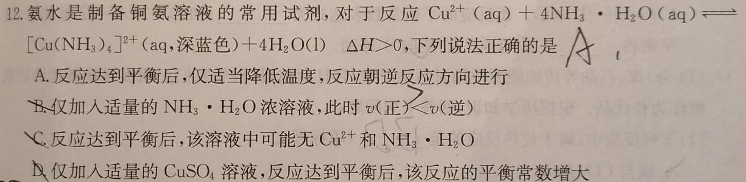 12023-2024学年云南省高三11月联考(星球 YN)化学试卷答案