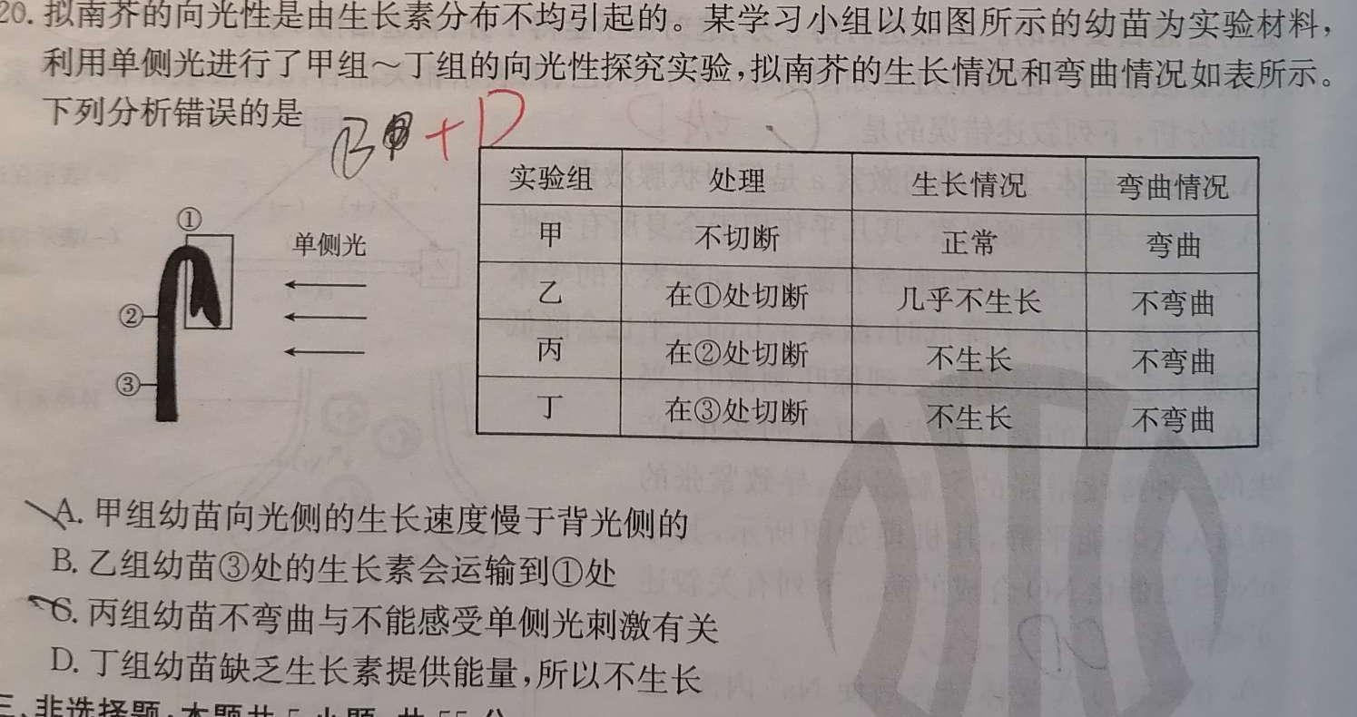 衡水金卷先享题分科综合卷2024答案全国甲卷生物学部分