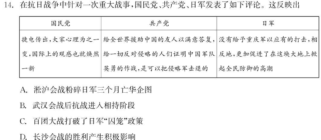 群力考卷 模拟卷2024届高三第一次历史