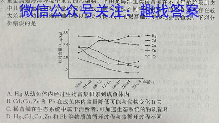 铭师文化 2023~2024学年安徽县中联盟高三12月联考生物学试题答案