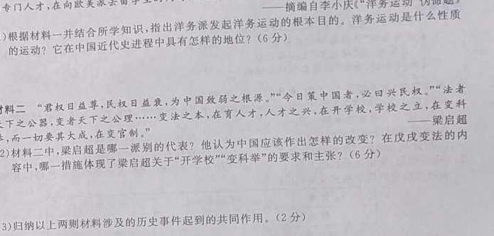 安徽省2023-2024学年八年级（上）全程达标卷·单元达标卷（四）历史