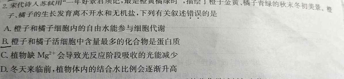 山西省2023~2024学年度第一学期高三期中质量检测(243220Z)生物