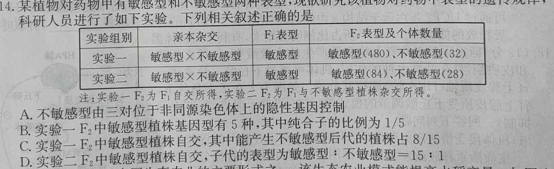 益卷 陕西省2023~2024学年度九年级第一学期课后综合作业(三)生物学部分