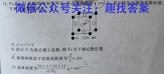 q九师联盟2024届高三12月质量检测（X）化学