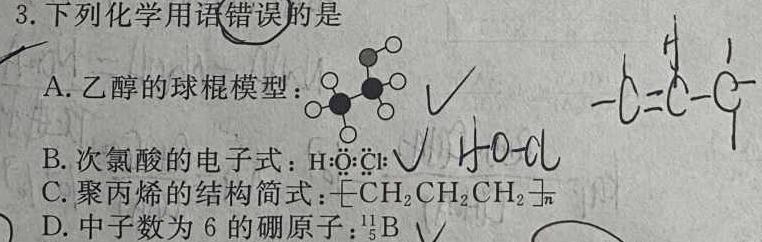 12024届百万联考高三12月阶段调研考试化学试卷答案