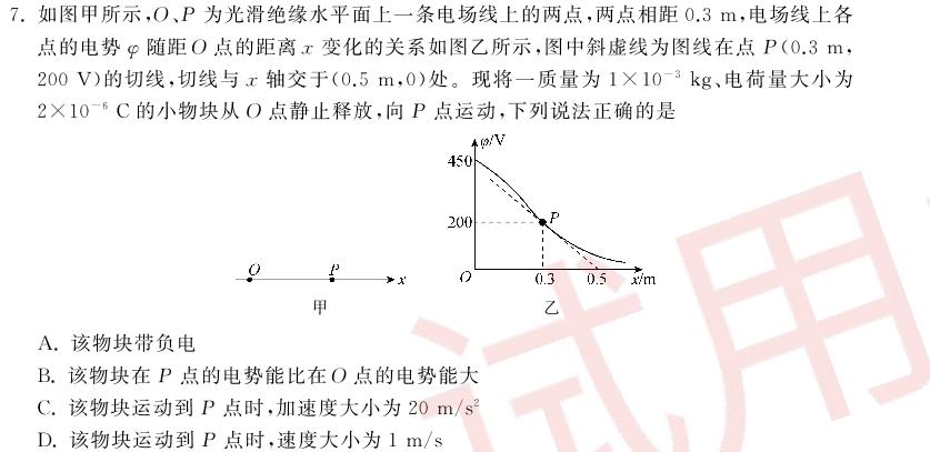 2025届九师联盟 高三第二次模拟考试(25-T-059C)(物理)试卷答案