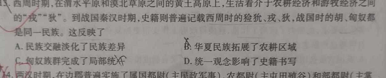 陕西省2025届高三上学期8月联考历史