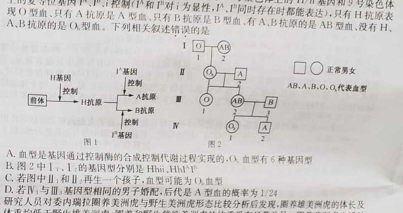 2024届石室金匮高考专家联测卷押题卷(八)生物