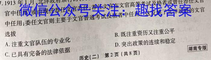 24届高三年级TOP二十名校调研考试九历史试卷答案