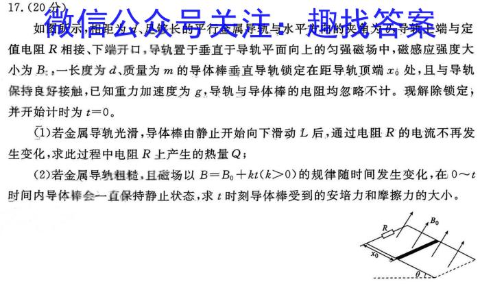 2024学年第一学期浙江省名校协作体适应性试题（高三开学考）物理试卷答案