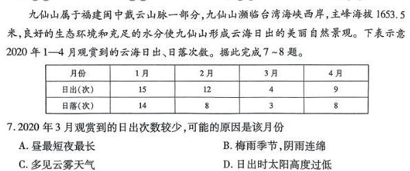 辽宁省2023-2024学年度朝阳市高一年级期末考试地理试卷l