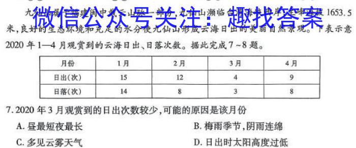 [今日更新]2024年普通高校招生考试精准预测卷(一)1地理h