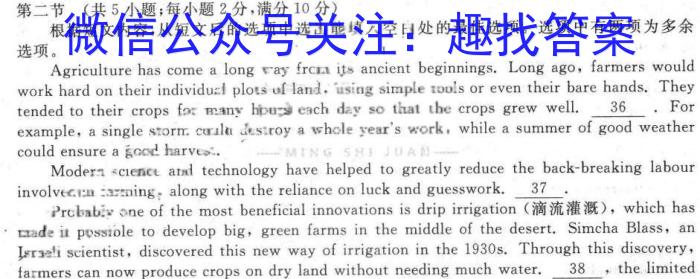 安徽省六安市某校2024届初三阶段性目标检测（五）英语试卷答案