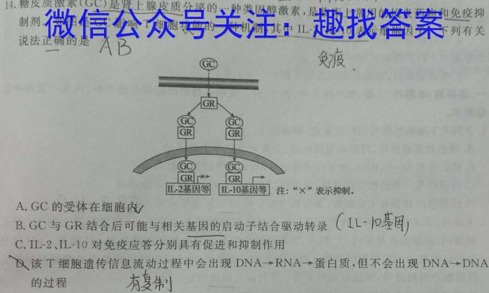 1号卷·A10联盟2023级高一下学期开年考生物学试题答案