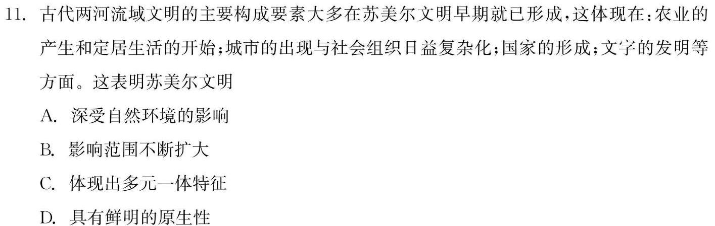 2024届湖北省宜荆荆五月高考适应性考试历史