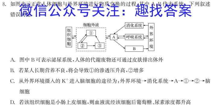 2023-2024学年湖南省高二试卷1月联考(24-328B)生物学试题答案