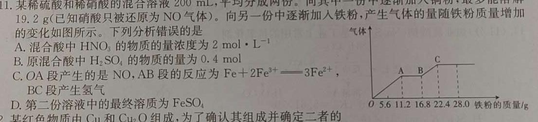 1文博志鸿2024年河南省普通高中招生考试模拟试卷（解密一）化学试卷答案