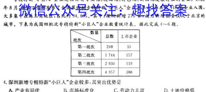 解读卷 2024年陕西省初中学业水平考试模考试卷(一)1地理试卷答案