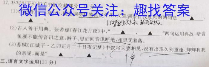 智慧上进 江西省2023-2024学年高二上学期期中调研测试语文