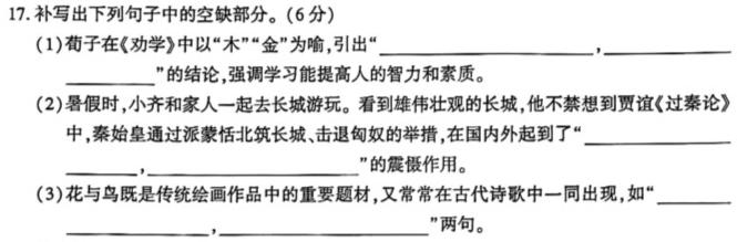 江西省2023-2024学年度七年级上学期第三次月考（二）语文试卷 答案