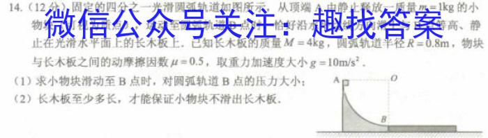 九师联盟·2024届高三11月质量检测巩固卷（新教材-LG）物理试卷答案