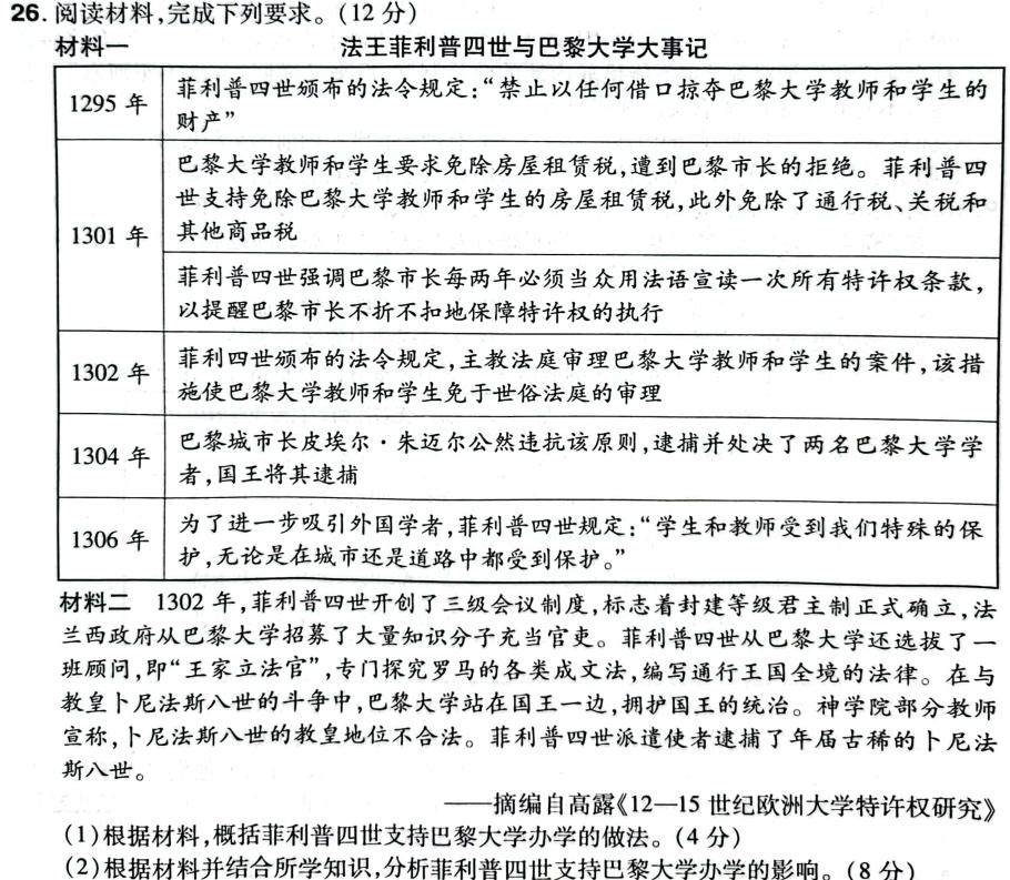 2023~2024学年度高一上学期期中考试(24015A)历史