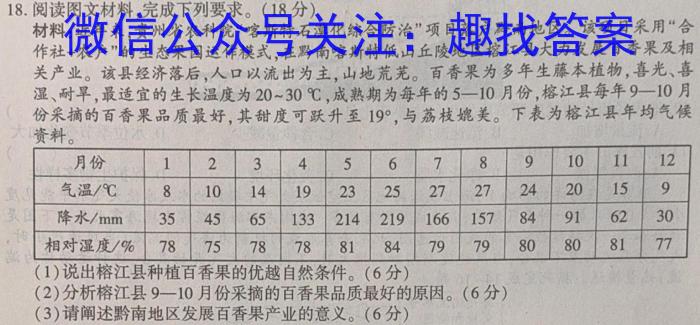 [今日更新]广西2023年秋季期高二年级六校联考地理h