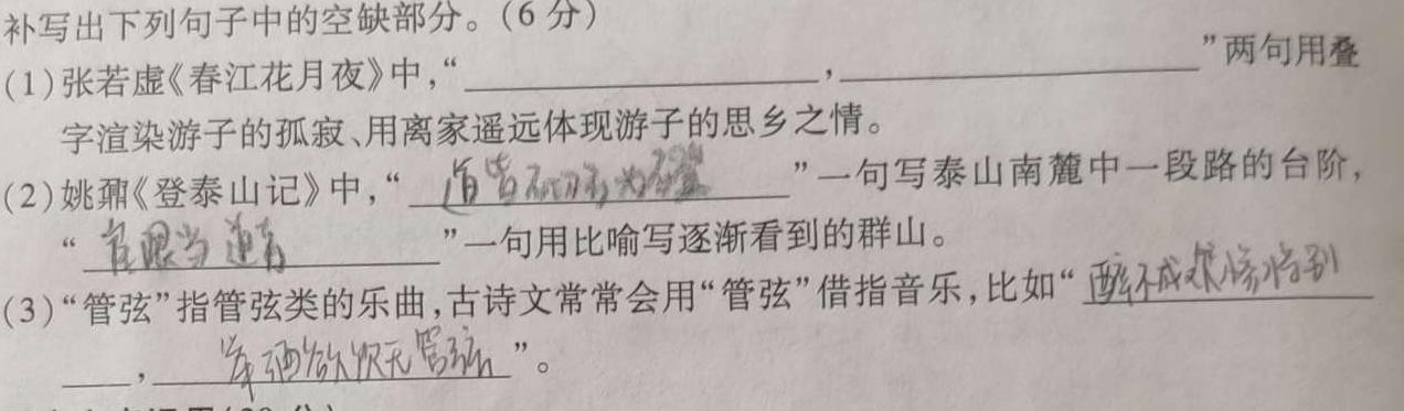 炎德英才大联考 长郡中学2023年下学期高二期中考试语文试卷 答案