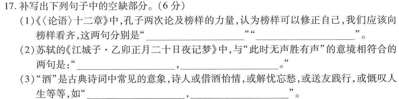 百师联盟 2024届高三一轮复习联考(四)语文试卷 答案