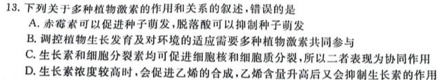 安徽省县中联盟2023-2024学年高一12月联考生物