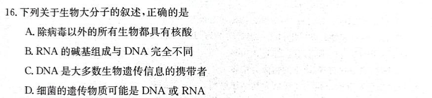 2024年普通高等学校全国统一模拟招生考试新未来高一12月联考生物学部分