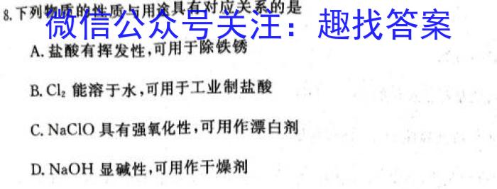 q陕西省2023~2024学年度安康市高三年级第一次质量联考(三个黑三角)化学