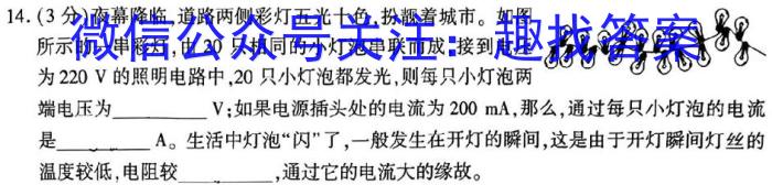 2023-2024学年安徽省八年级教学质量检测（三）物理试题答案