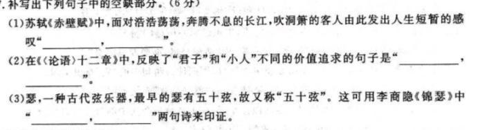 陕西省2023~2024学年度九年级教学素养测评(三) 3L R-SX语文试卷 答案