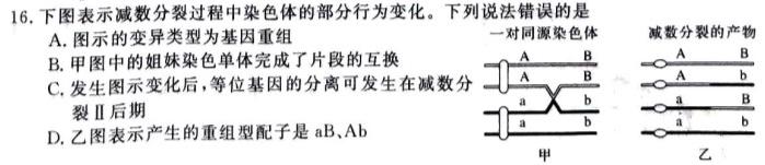 衡水名师卷 2023-2024学年度高三分科检测提分卷(六)生物学试题答案