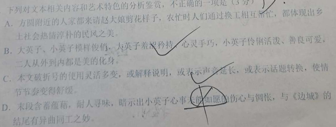 青桐鸣 2024届普通高等学校招生全国统一考试 青桐鸣大联考(高三)(12月)语文试卷 答案