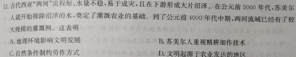 安徽省2024届九年级阶段诊断（三）历史