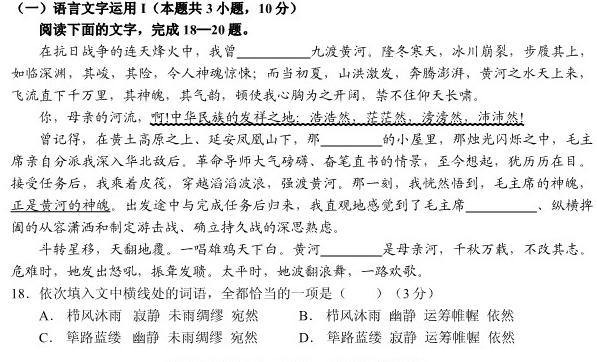 河南省2023-2024学年上学期九年级第三次核心素养检测语文试卷 答案
