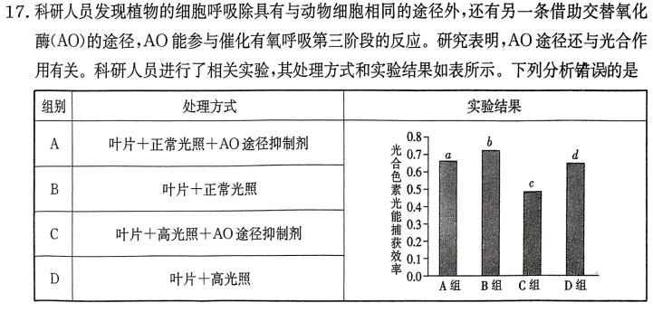 安徽省2023-2024学年七年级上学期学业水平监测(12月)生物