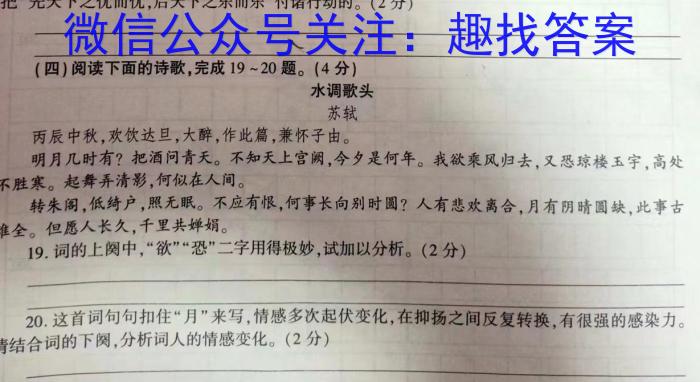 陕西省2023-2024学年度九年级第一学期阶段性学习效果评估(四)语文