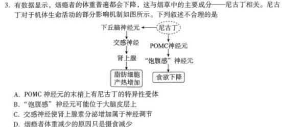 陕西省2023-2024学年度第一学期九年级课后综合作业（三）D生物学部分