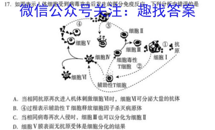 2024届衡水金卷先享题调研卷(JJ)(一)生物学试题答案