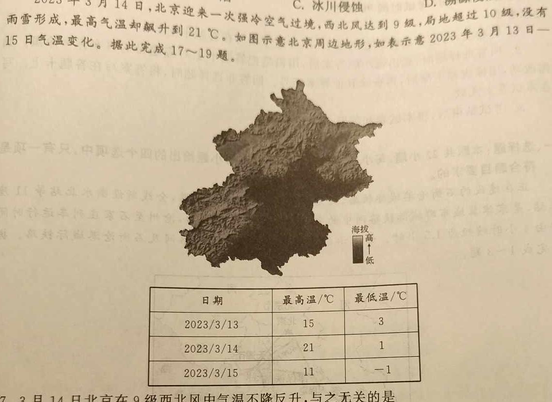 陕西省2024年普通高等学校招生全国统一考试模拟测试2月联考(♥)地理试卷答案。