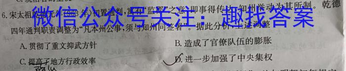 安徽省2023-2024学年度八年级上学期阶段性练习（二）历史