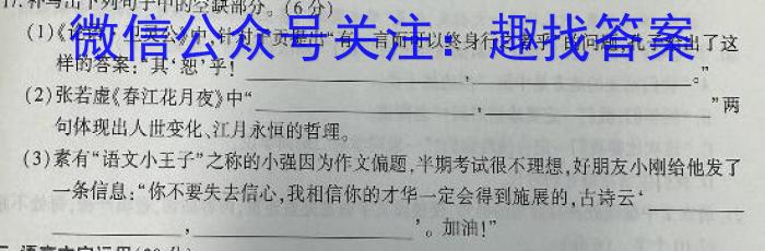 衡中同卷 2023-2024学年度上学期高三年级期中考试语文