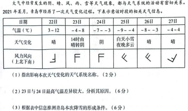 河北省2023-2024学年第一学期九年级学业水平检测四地理试卷l