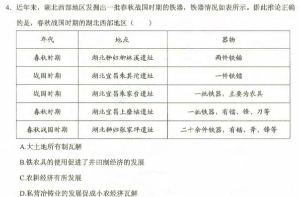 [国考1号8]第8套 2024届高三阶段性考试(五)历史